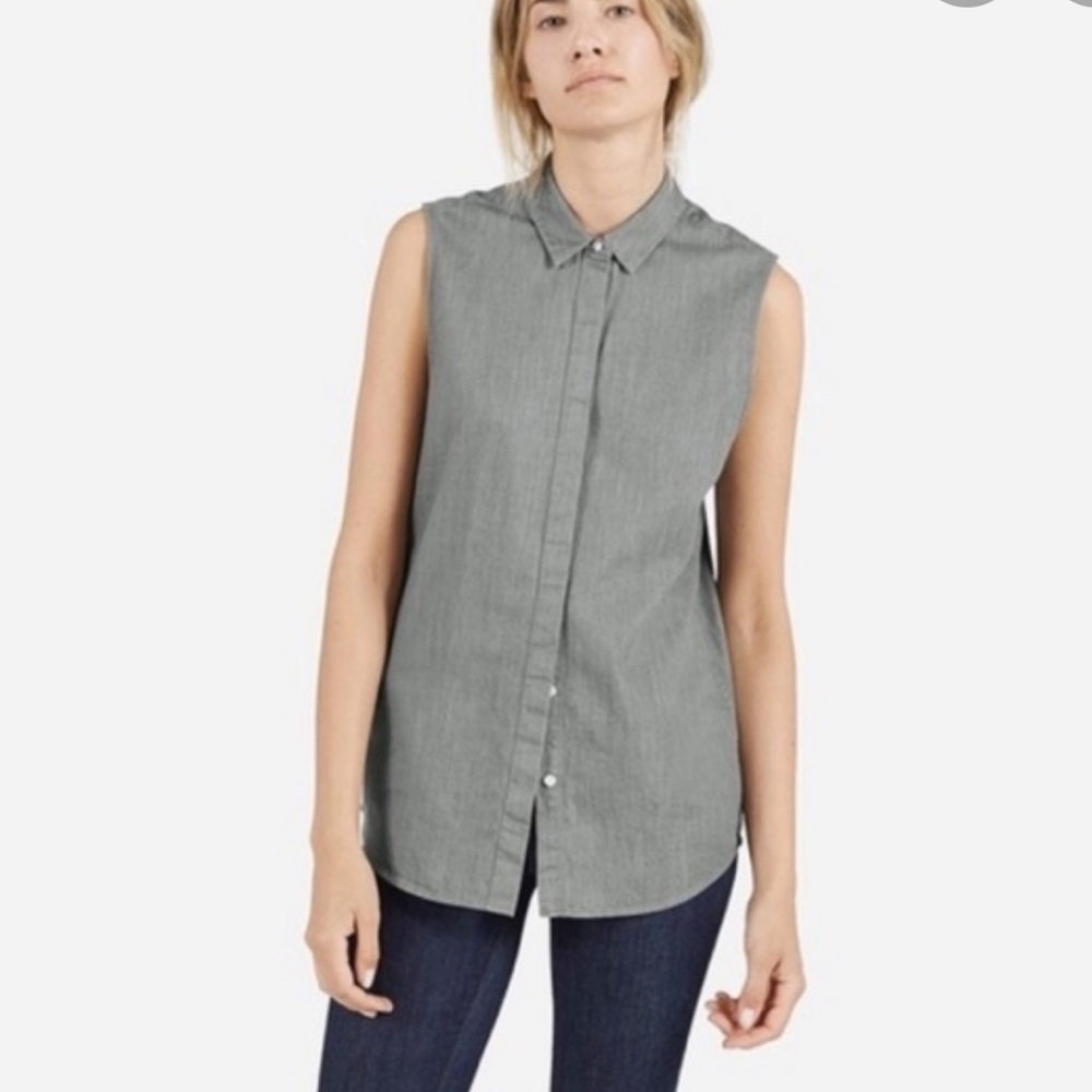 Everlane Sleeveless Collared Shirt in Grey